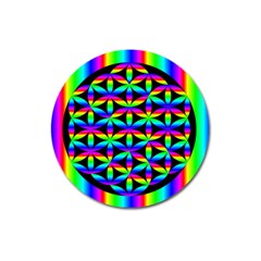 Rainbow Flower Of Life In Black Circle Magnet 3  (round) by Nexatart