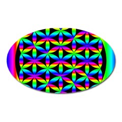 Rainbow Flower Of Life In Black Circle Oval Magnet by Nexatart