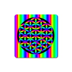 Rainbow Flower Of Life In Black Circle Square Magnet by Nexatart