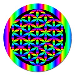 Rainbow Flower Of Life In Black Circle Magnet 5  (round) by Nexatart