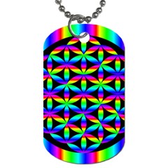 Rainbow Flower Of Life In Black Circle Dog Tag (one Side) by Nexatart