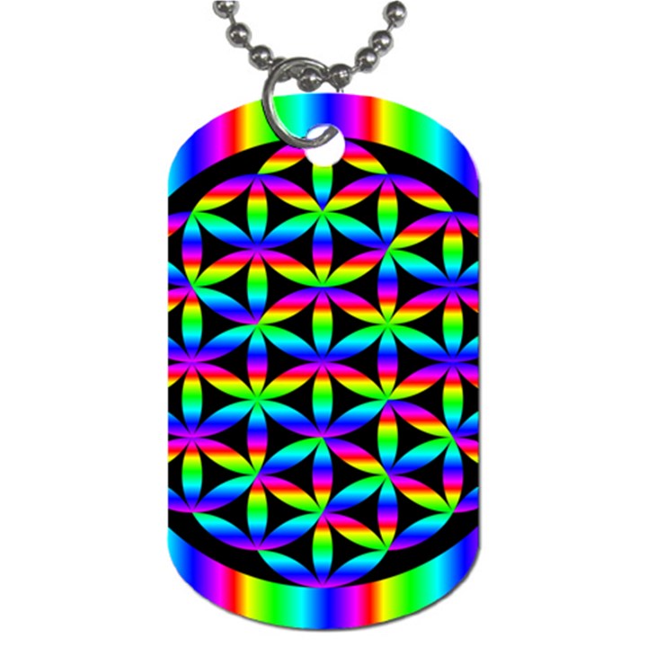 Rainbow Flower Of Life In Black Circle Dog Tag (One Side)