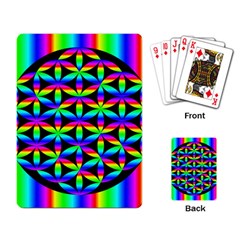 Rainbow Flower Of Life In Black Circle Playing Card by Nexatart