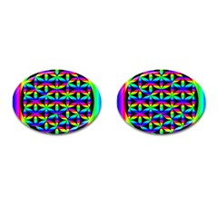 Rainbow Flower Of Life In Black Circle Cufflinks (oval) by Nexatart