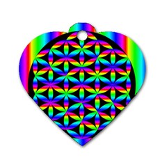 Rainbow Flower Of Life In Black Circle Dog Tag Heart (two Sides) by Nexatart