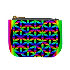 Rainbow Flower Of Life In Black Circle Mini Coin Purses by Nexatart