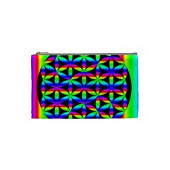 Rainbow Flower Of Life In Black Circle Cosmetic Bag (small)  by Nexatart