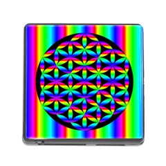 Rainbow Flower Of Life In Black Circle Memory Card Reader (square) by Nexatart