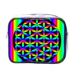 Rainbow Flower Of Life In Black Circle Mini Toiletries Bags by Nexatart