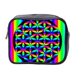 Rainbow Flower Of Life In Black Circle Mini Toiletries Bag 2-side by Nexatart