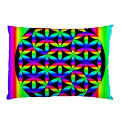 Rainbow Flower Of Life In Black Circle Pillow Case (two Sides) by Nexatart