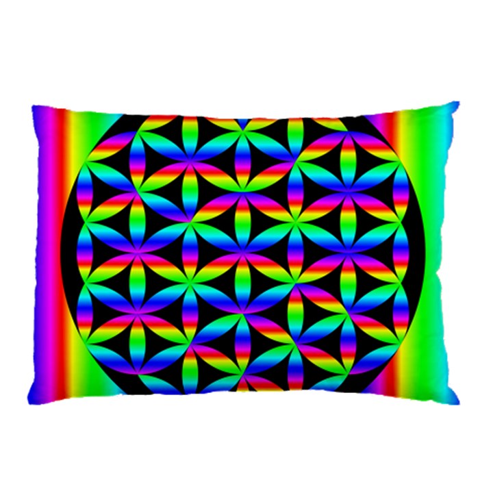 Rainbow Flower Of Life In Black Circle Pillow Case (Two Sides)