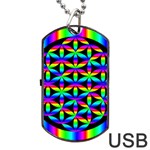 Rainbow Flower Of Life In Black Circle Dog Tag USB Flash (One Side) Front