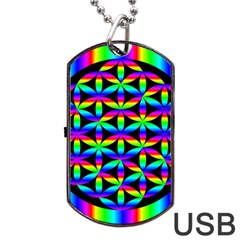 Rainbow Flower Of Life In Black Circle Dog Tag Usb Flash (two Sides) by Nexatart