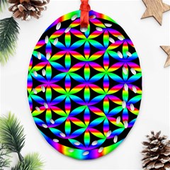 Rainbow Flower Of Life In Black Circle Ornament (oval Filigree) by Nexatart