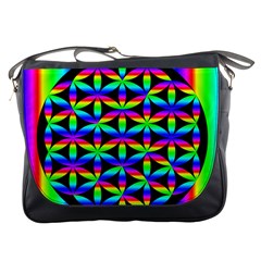 Rainbow Flower Of Life In Black Circle Messenger Bags by Nexatart