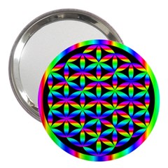 Rainbow Flower Of Life In Black Circle 3  Handbag Mirrors by Nexatart