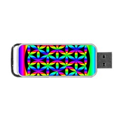 Rainbow Flower Of Life In Black Circle Portable Usb Flash (one Side) by Nexatart