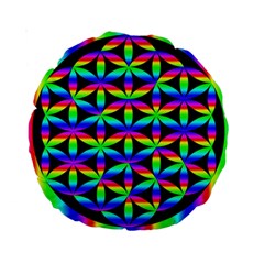 Rainbow Flower Of Life In Black Circle Standard 15  Premium Round Cushions by Nexatart