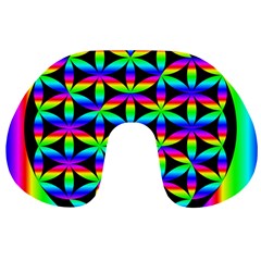 Rainbow Flower Of Life In Black Circle Travel Neck Pillows by Nexatart