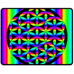 Rainbow Flower Of Life In Black Circle Double Sided Fleece Blanket (medium)  by Nexatart