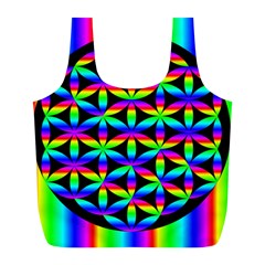 Rainbow Flower Of Life In Black Circle Full Print Recycle Bags (l)  by Nexatart