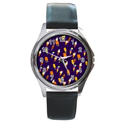 Seamless Ice Cream Pattern Round Metal Watch by Nexatart