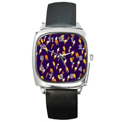 Seamless Ice Cream Pattern Square Metal Watch by Nexatart