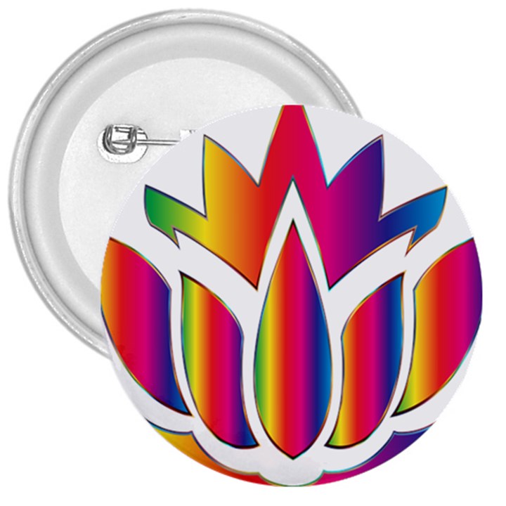 Rainbow Lotus Flower Silhouette 3  Buttons