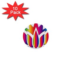 Rainbow Lotus Flower Silhouette 1  Mini Buttons (10 Pack)  by Nexatart