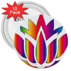 Rainbow Lotus Flower Silhouette 3  Buttons (10 Pack)  by Nexatart