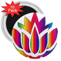 Rainbow Lotus Flower Silhouette 3  Magnets (10 Pack)  by Nexatart