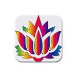 Rainbow Lotus Flower Silhouette Rubber Square Coaster (4 pack)  Front