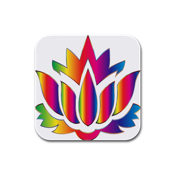 Rainbow Lotus Flower Silhouette Rubber Square Coaster (4 pack) 