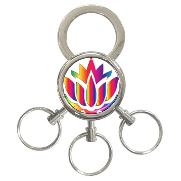 Rainbow Lotus Flower Silhouette 3-Ring Key Chains