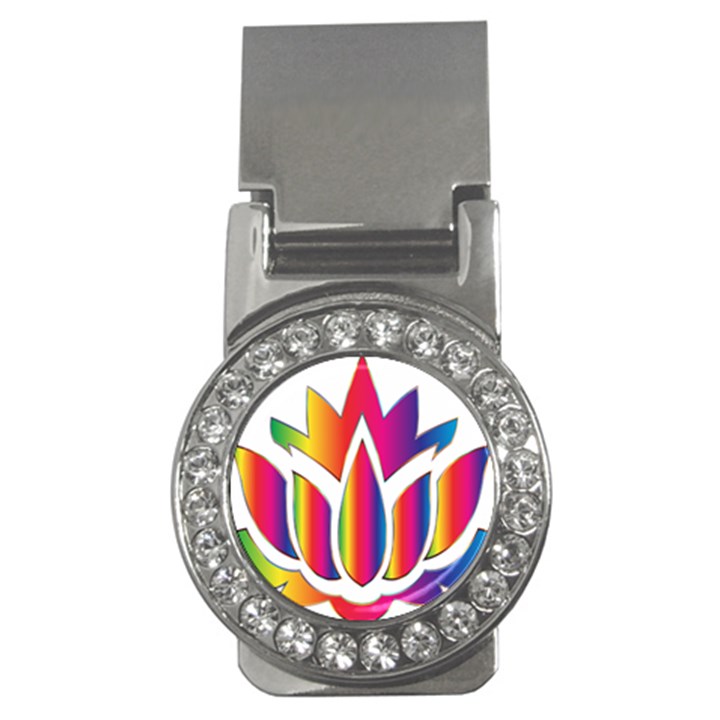 Rainbow Lotus Flower Silhouette Money Clips (CZ) 