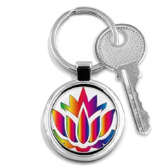 Rainbow Lotus Flower Silhouette Key Chains (round)  by Nexatart