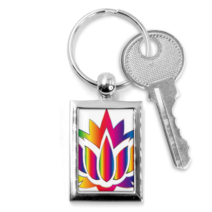 Rainbow Lotus Flower Silhouette Key Chains (Rectangle) 