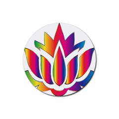 Rainbow Lotus Flower Silhouette Rubber Round Coaster (4 Pack)  by Nexatart