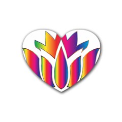 Rainbow Lotus Flower Silhouette Heart Coaster (4 Pack)  by Nexatart