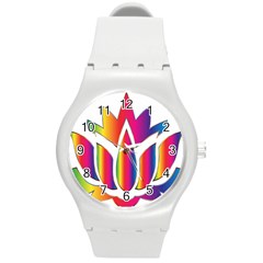 Rainbow Lotus Flower Silhouette Round Plastic Sport Watch (m) by Nexatart