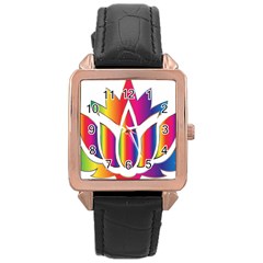 Rainbow Lotus Flower Silhouette Rose Gold Leather Watch  by Nexatart