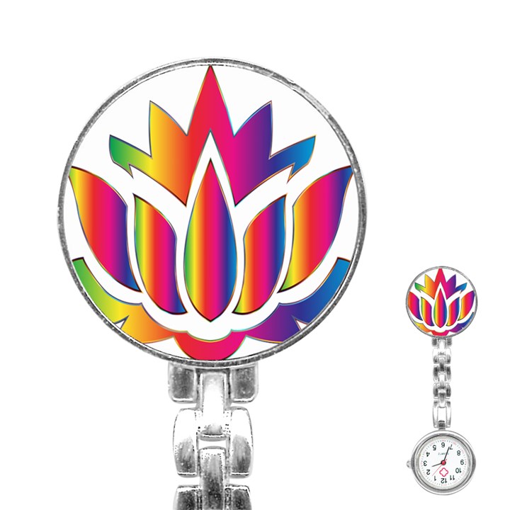 Rainbow Lotus Flower Silhouette Stainless Steel Nurses Watch