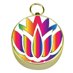 Rainbow Lotus Flower Silhouette Gold Compasses by Nexatart