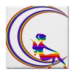 Rainbow Fairy Relaxing On The Rainbow Crescent Moon Tile Coasters by Nexatart