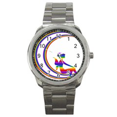 Rainbow Fairy Relaxing On The Rainbow Crescent Moon Sport Metal Watch by Nexatart