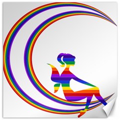 Rainbow Fairy Relaxing On The Rainbow Crescent Moon Canvas 16  X 16   by Nexatart