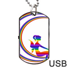 Rainbow Fairy Relaxing On The Rainbow Crescent Moon Dog Tag Usb Flash (one Side) by Nexatart