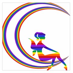 Rainbow Fairy Relaxing On The Rainbow Crescent Moon Large Satin Scarf (square) by Nexatart