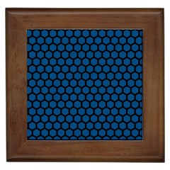 Blue Dark Navy Cobalt Royal Tardis Honeycomb Hexagon Framed Tiles by Mariart